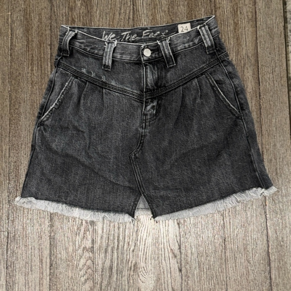 We the Free Free People Sanded Black Sidecar Mini Skirt